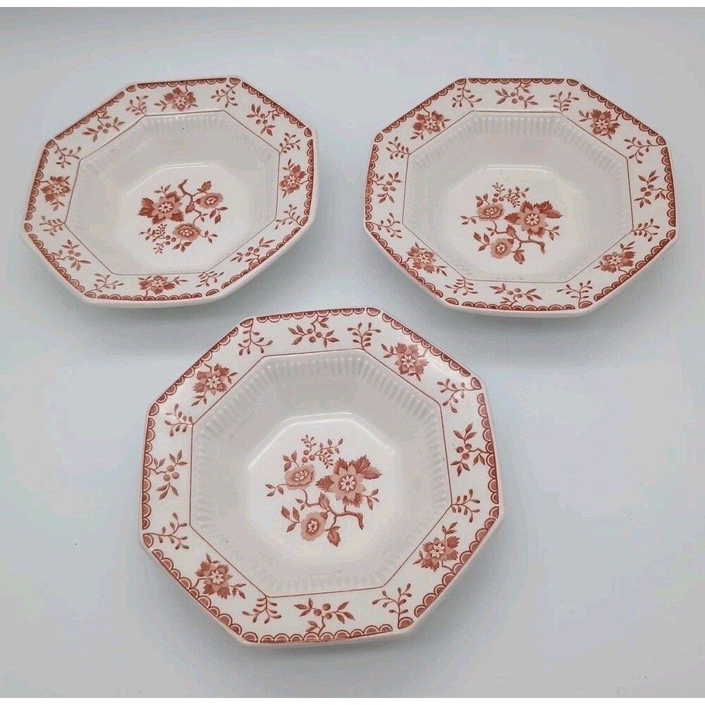 Vrg Ironstone Bittersweet Fruit Bowls Desert Set Of 3 Octagonal Floral